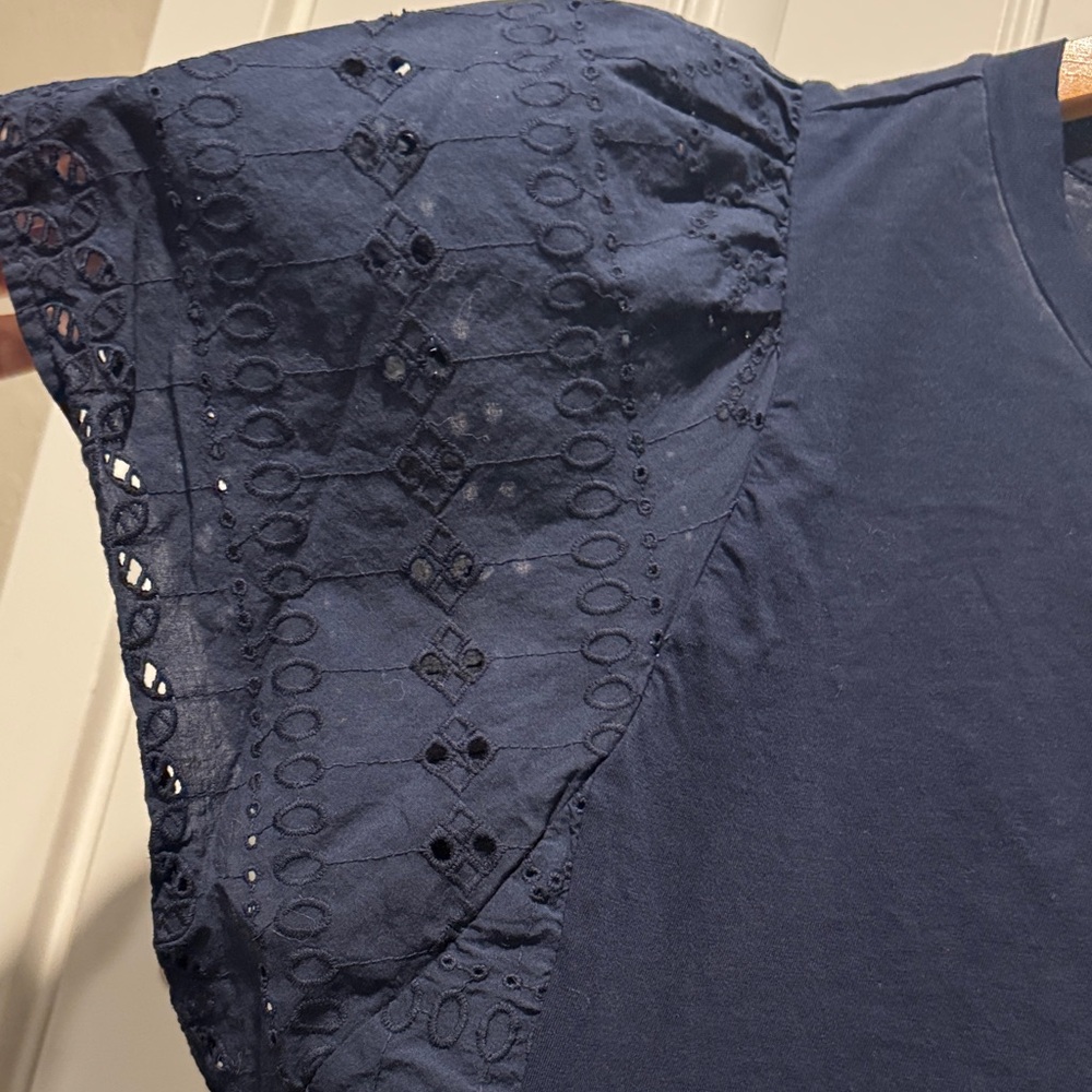 LOFT Navy Flutter Eyelet Sleeve Women's Top - Picture 3 of 5